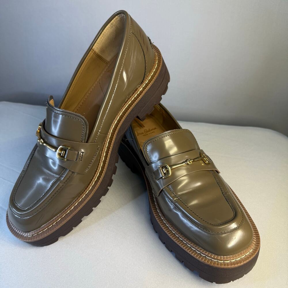 Sam Edelman Laurz Olive Green Leather Lug Sole Bit Loafers Women’s Size 8M